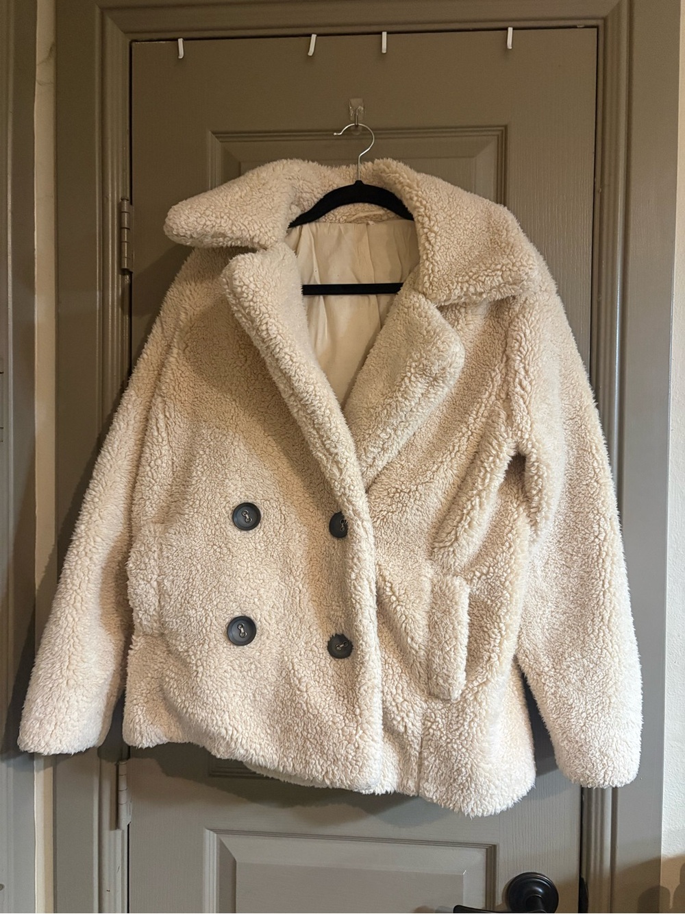 Free People Cream oversized Teddy Peacoat Jacket